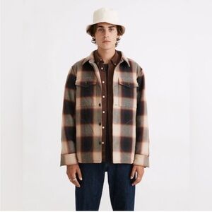 Madewell Quilted Shirt Jacket Plaid Navy Blue Red Cream Size M